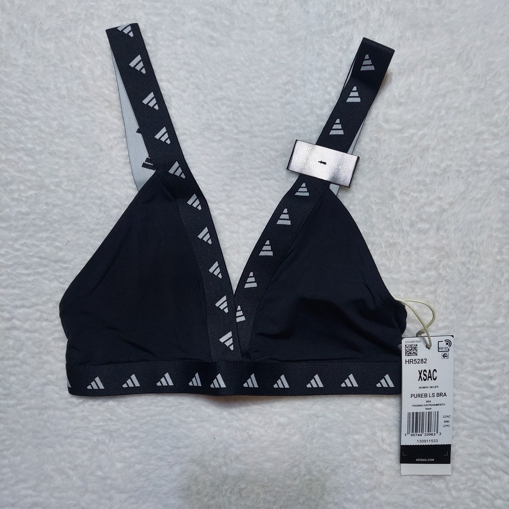 Adidas Pureb LS Bra Women XS Black NWT Light Support Training HR5282